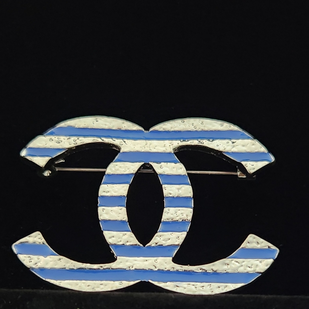 Inspired Fashion Blue Stripes Brooch(Silver)